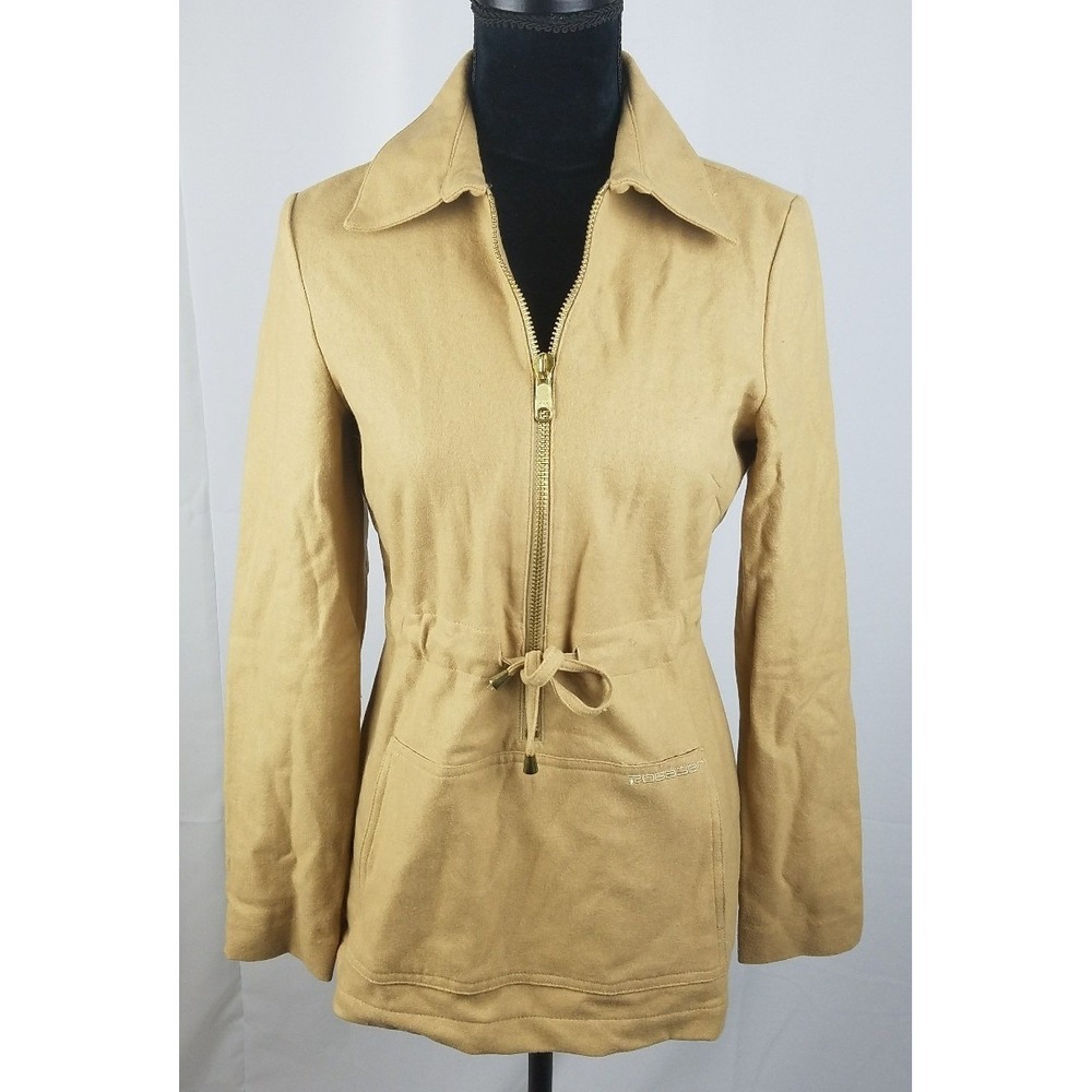 Vtg Rosasen women small brown jacket wool blend‎ kangaroo pocket slipon utility
